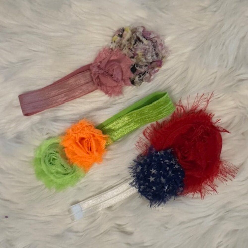 Bundle (2) of Double Shabby Flowers on a FOE elastic headband  HB8252   Handmade